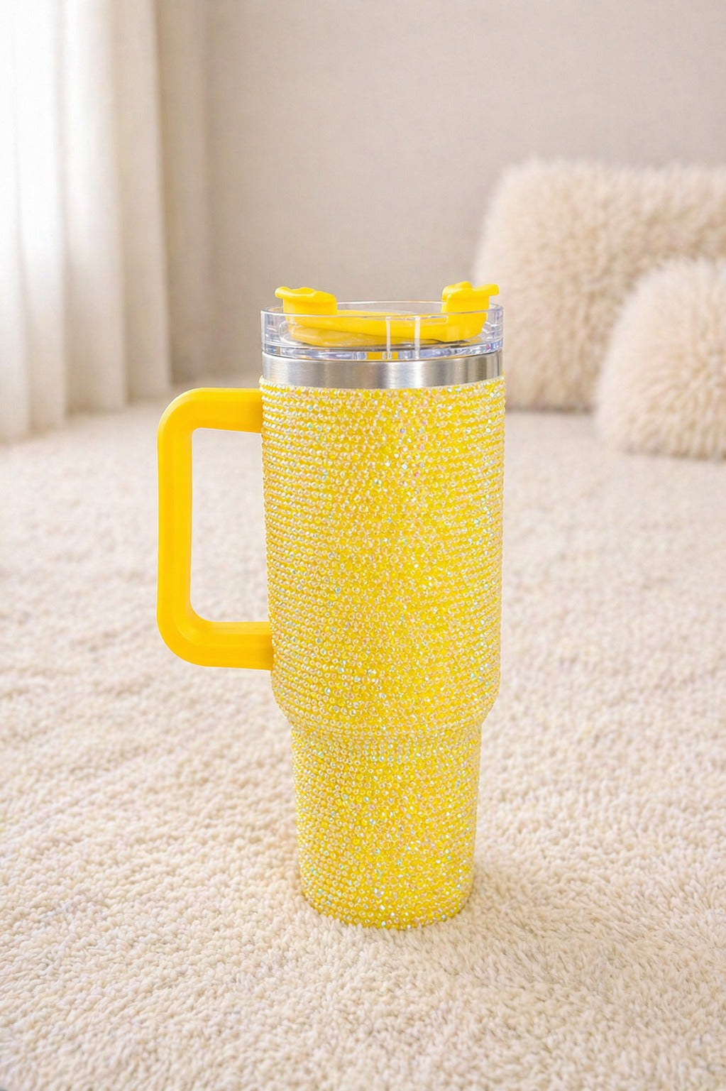 Luxury Bling Tumbler – Premium Yellow Rhinestone Sipper with Handle