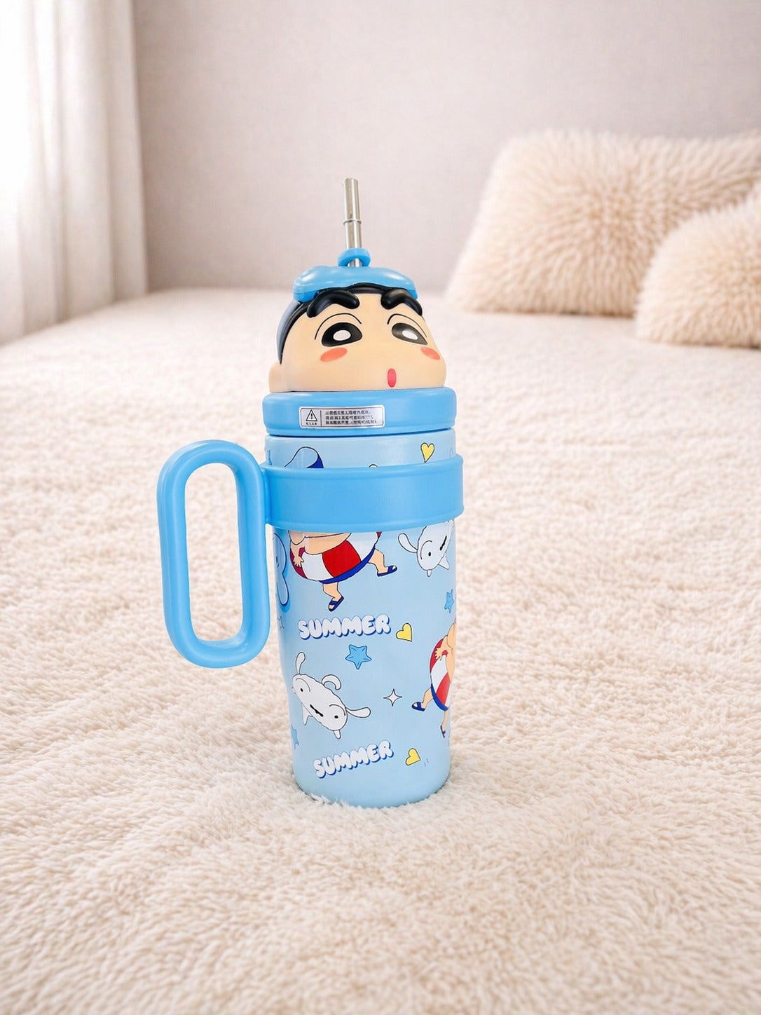 Cartoon Character Sipper Water Bottle with Straw – Cute Pastel Drink Bottle with Handle, Leakproof & Travel-Friendly
