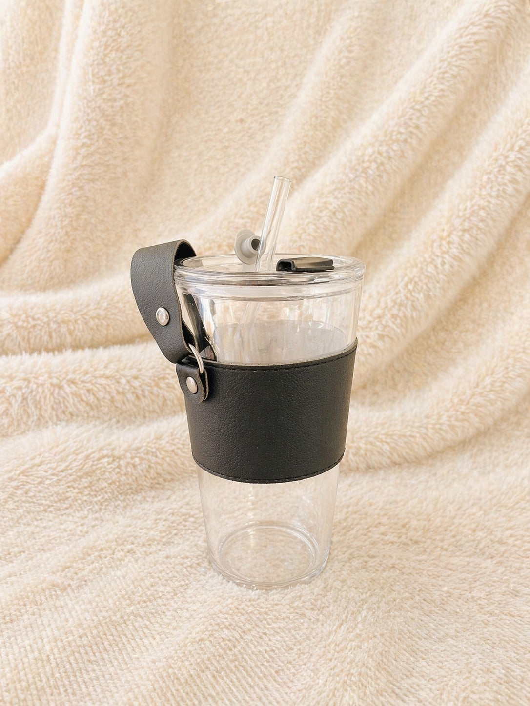 Premium Tumbler with Straw & Leather Sleeve – Stylish Travel Cup with Handle, Leakproof & Reusable for Daily Use