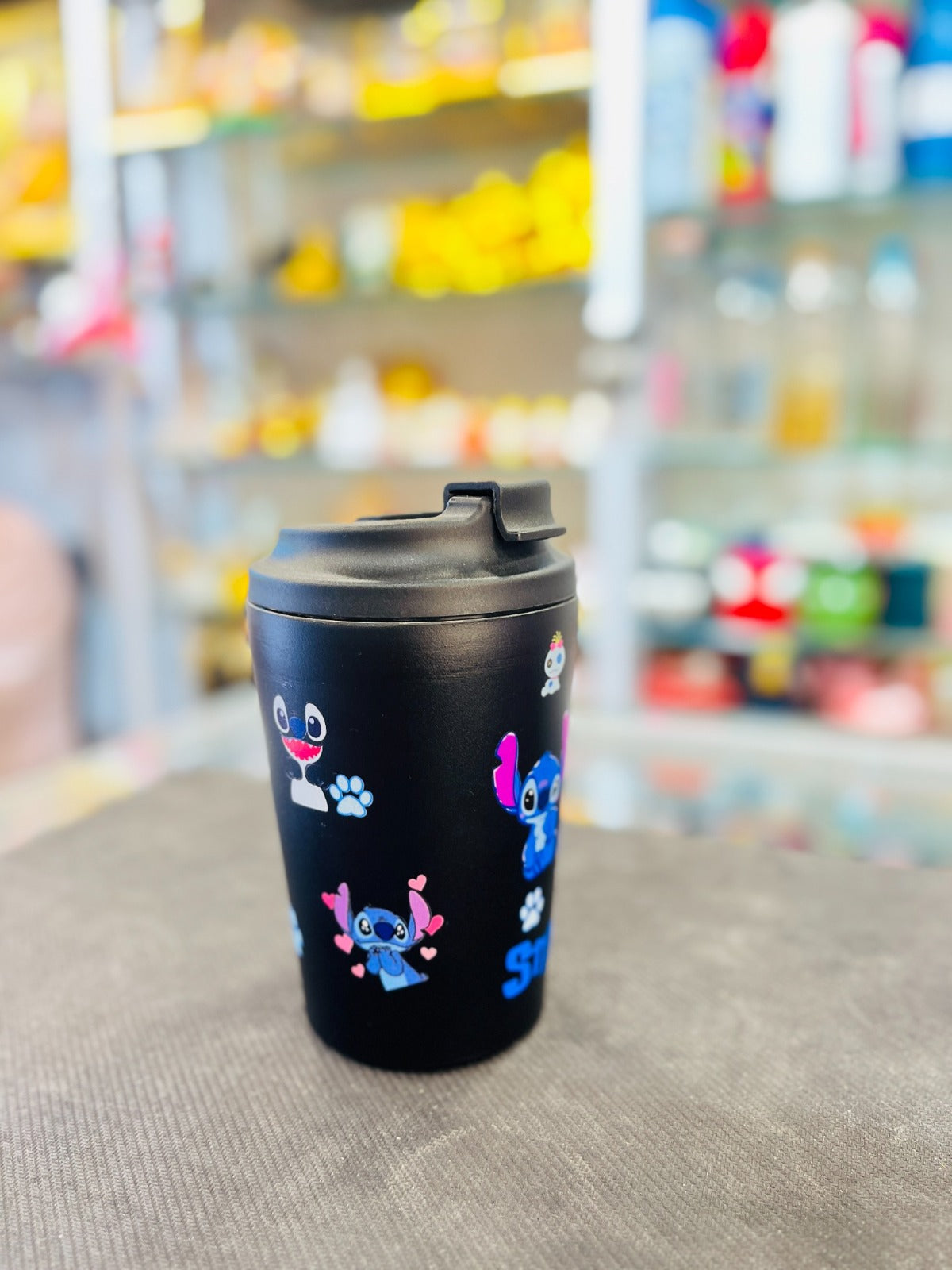 Cute Cartoon Travel Coffee Cup – Black Aesthetic Mug with Lid, Leakproof & Reusable for Daily Use