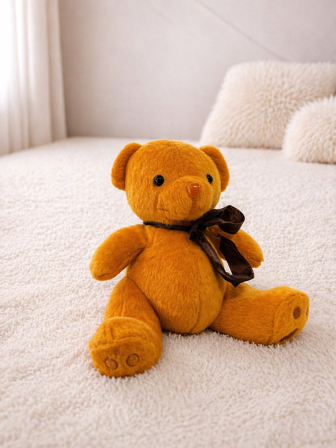 Classic Brown Teddy Bear with Ribbon – Soft Stuffed Toy for Kids & Gifting