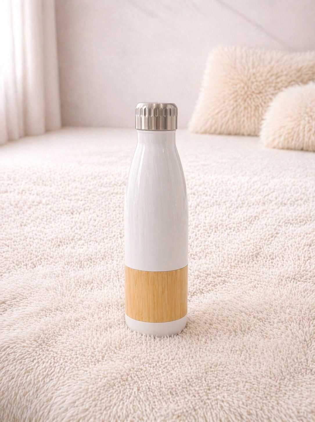 Minimal White & Wood Finish Water Bottle – Leakproof, Stylish & Eco-Friendly Bottle