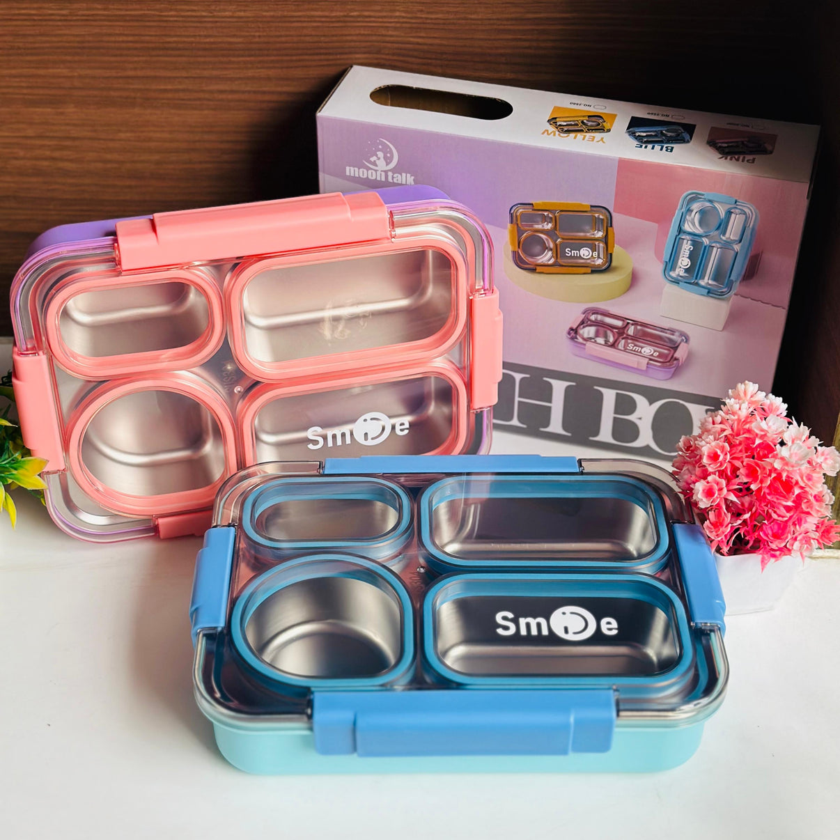 GIBO 100% Spill free Bento Lunch Box, 4 Compartment Stainless Steel