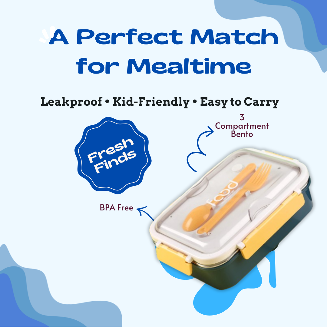 GIBO 100% Spill free Bento Lunch Box, 3 Compartment Stainless Steel