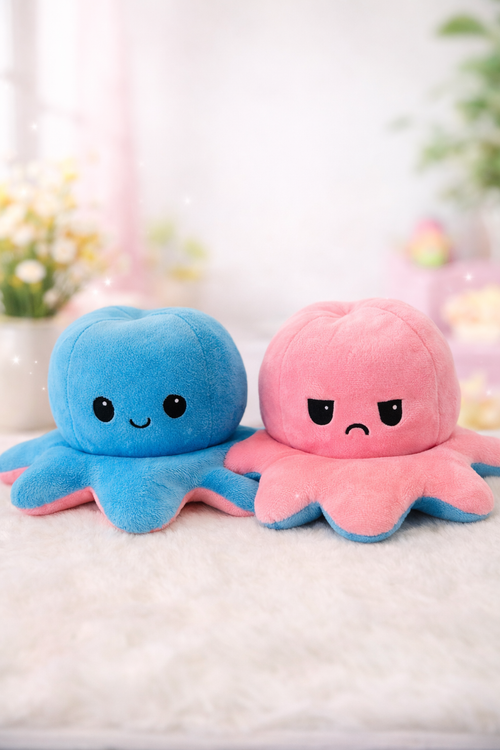 Blue and pink octopus plushies