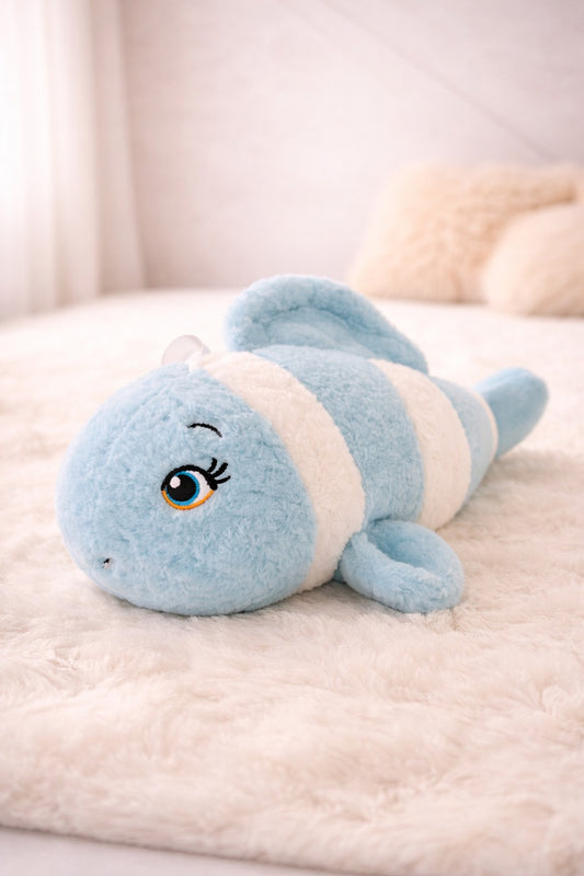 Cute Blue Fish Plush Toy – Soft Stuffed Animal Cushion for Kids, Home Decor & Gifting