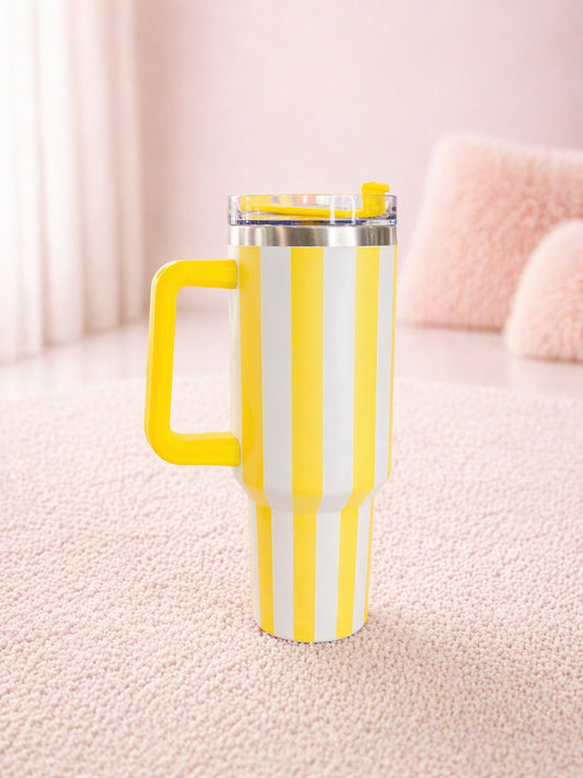 Striped Travel Tumbler with Handle & Lid – Leakproof, Stylish & Easy Carry Mug for Daily Use