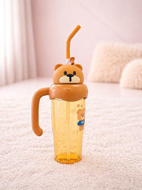 Cute Bear Sipper Bottle with Straw & Handle – Leakproof, Lightweight & Kid-Friendly Drinking Cup