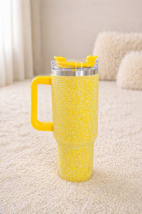 Luxury Bling Tumbler – Premium Yellow Rhinestone Sipper with Handle