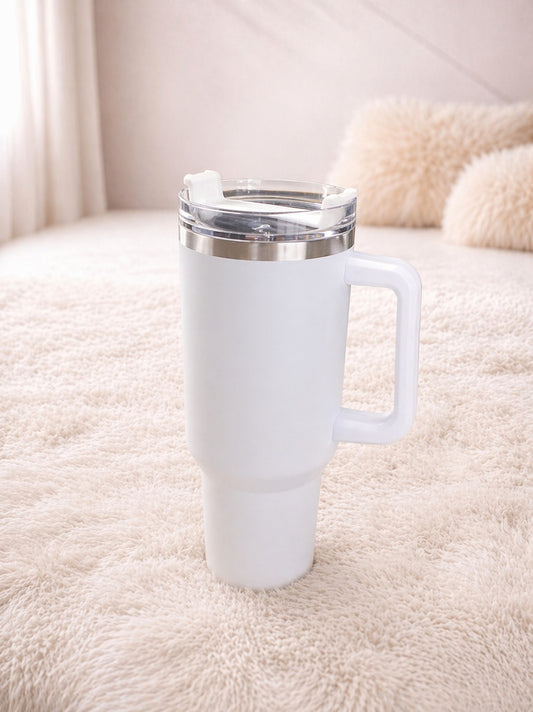Classic White Tumbler – Premium Minimal Travel Sipper with Handle