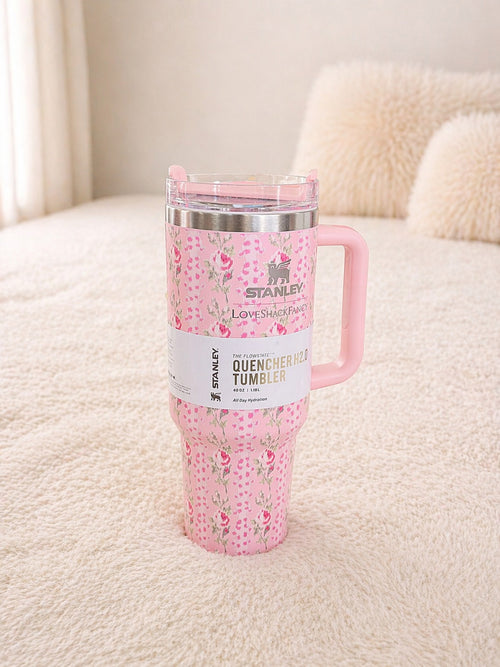Floral Pink Tumbler – Premium Aesthetic Travel Sipper with Handle