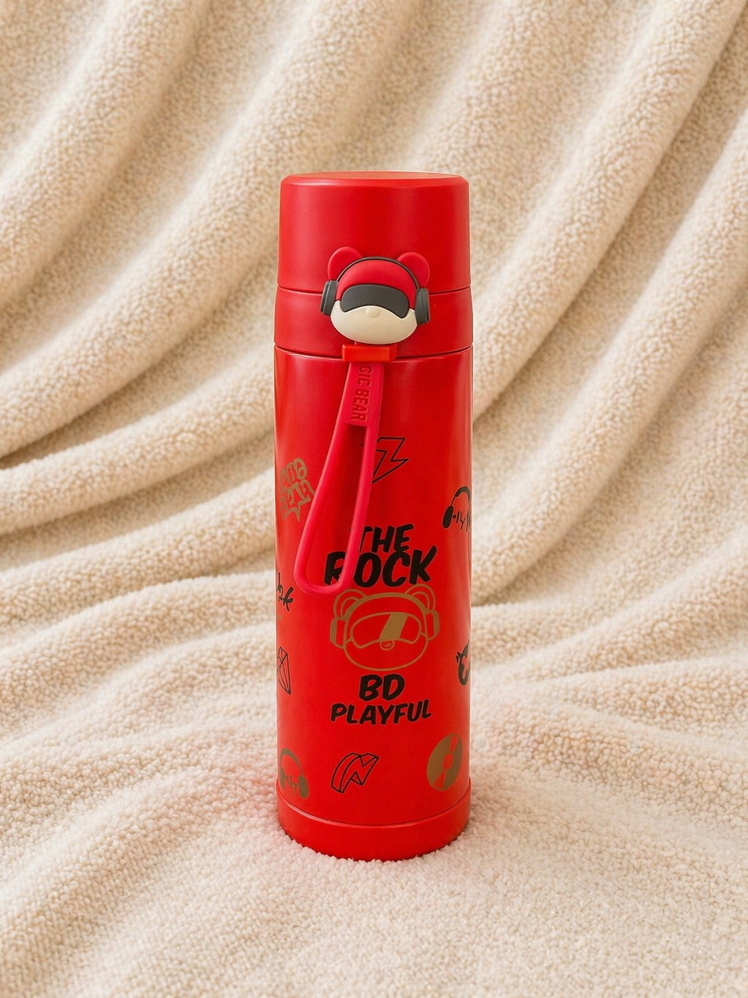 Red Cartoon Bear Water Bottle – Cute Aesthetic Flask, Leakproof & Portable Bottle for Daily Use