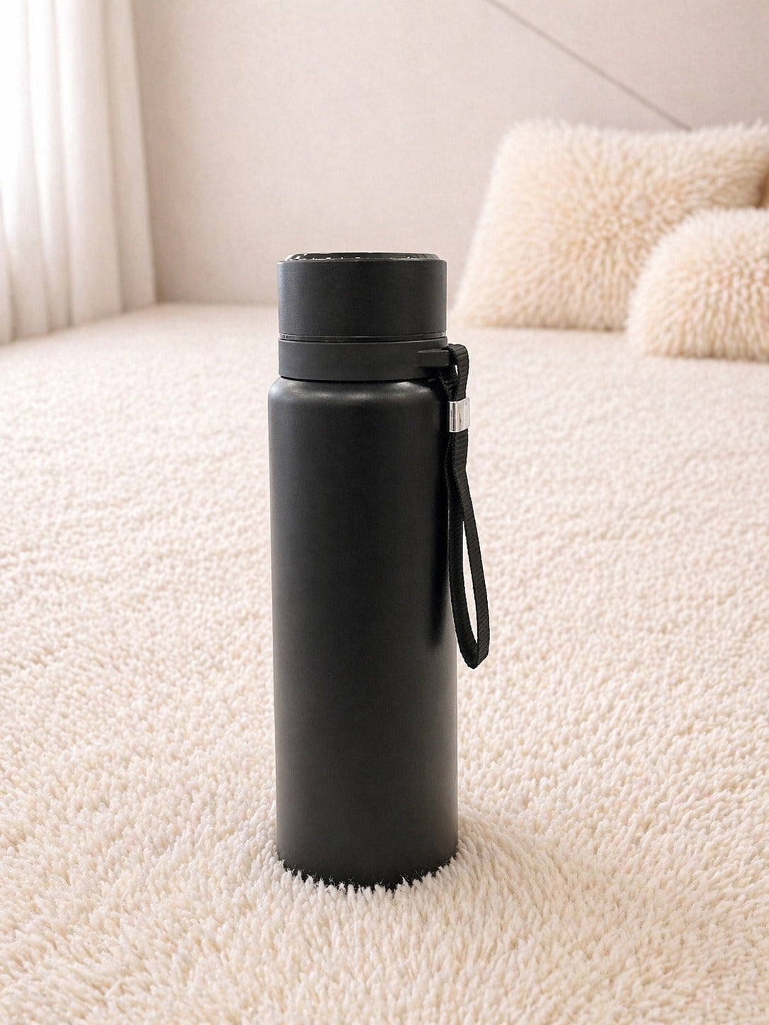 Classic Matte Black Insulated Water Bottle with Strap – Leakproof, Sleek & Travel-Friendly Bottle