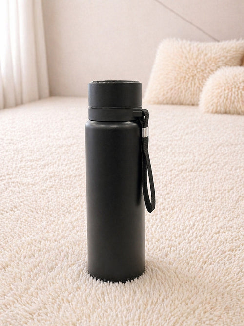 Classic Matte Black Insulated Water Bottle with Strap – Leakproof, Sleek & Travel-Friendly Bottle