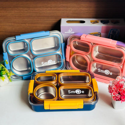 GIBO 100% Spill free Bento Lunch Box, 4 Compartment Stainless Steel