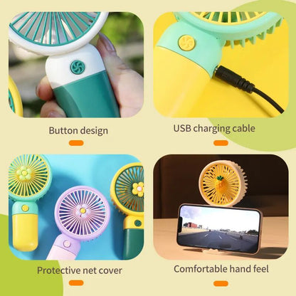 Daisy Handheld Rechargeable Fan with Mobile Stand