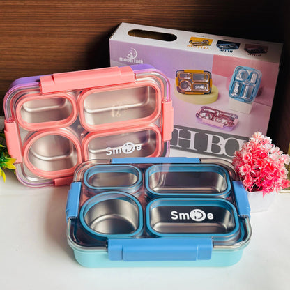 GIBO 100% Spill free Bento Lunch Box, 4 Compartment Stainless Steel