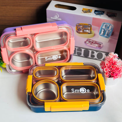 GIBO 100% Spill free Bento Lunch Box, 4 Compartment Stainless Steel