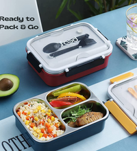 GIBO 100% Spill free Bento Lunch Box, 3 Compartment Stainless Steel