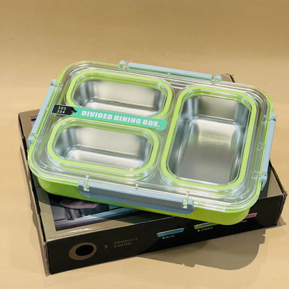GIBO 100% Spill free Bento Lunch Box, 3 Compartment Stainless Steel | Office use