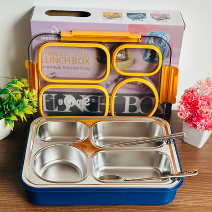 GIBO 100% Spill free Bento Lunch Box, 4 Compartment Stainless Steel